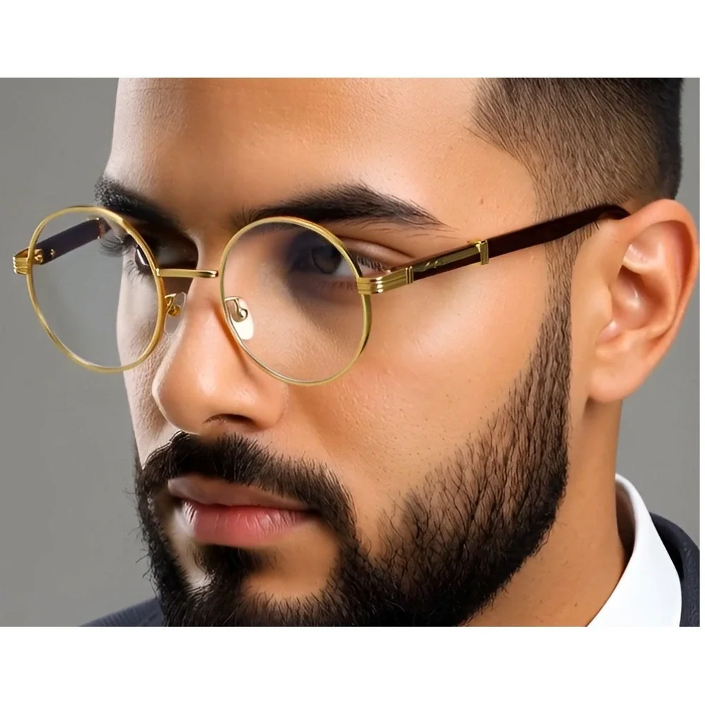 Clear Lens Eye Glasses Round Gold Rimless Hip Hop Trendy Street Wear Sunglasses‎